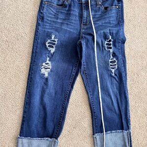 Liverpool distressed denim capris